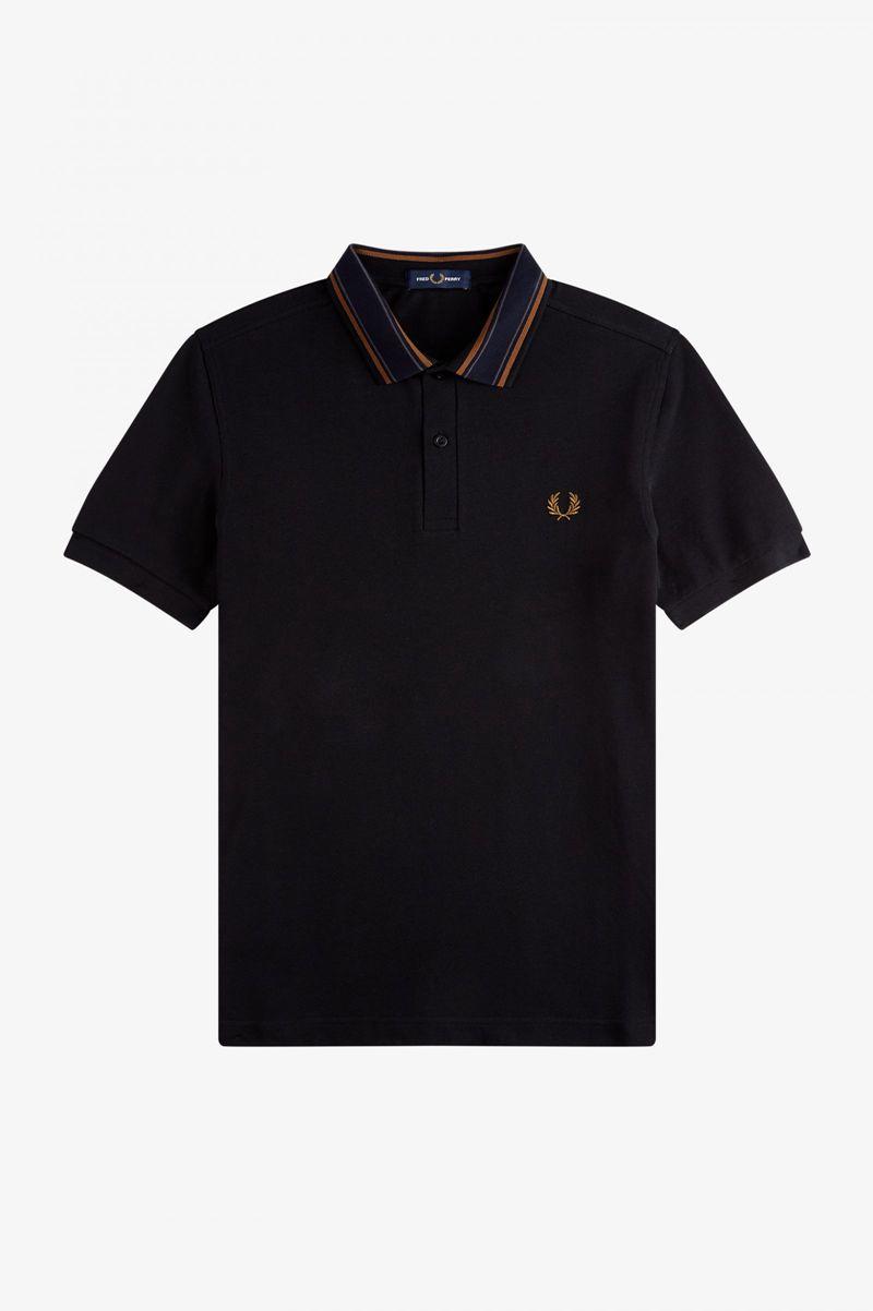 Black Fred Perry Medal Stripe Polo Men's Shirts | PH 1510FDNM